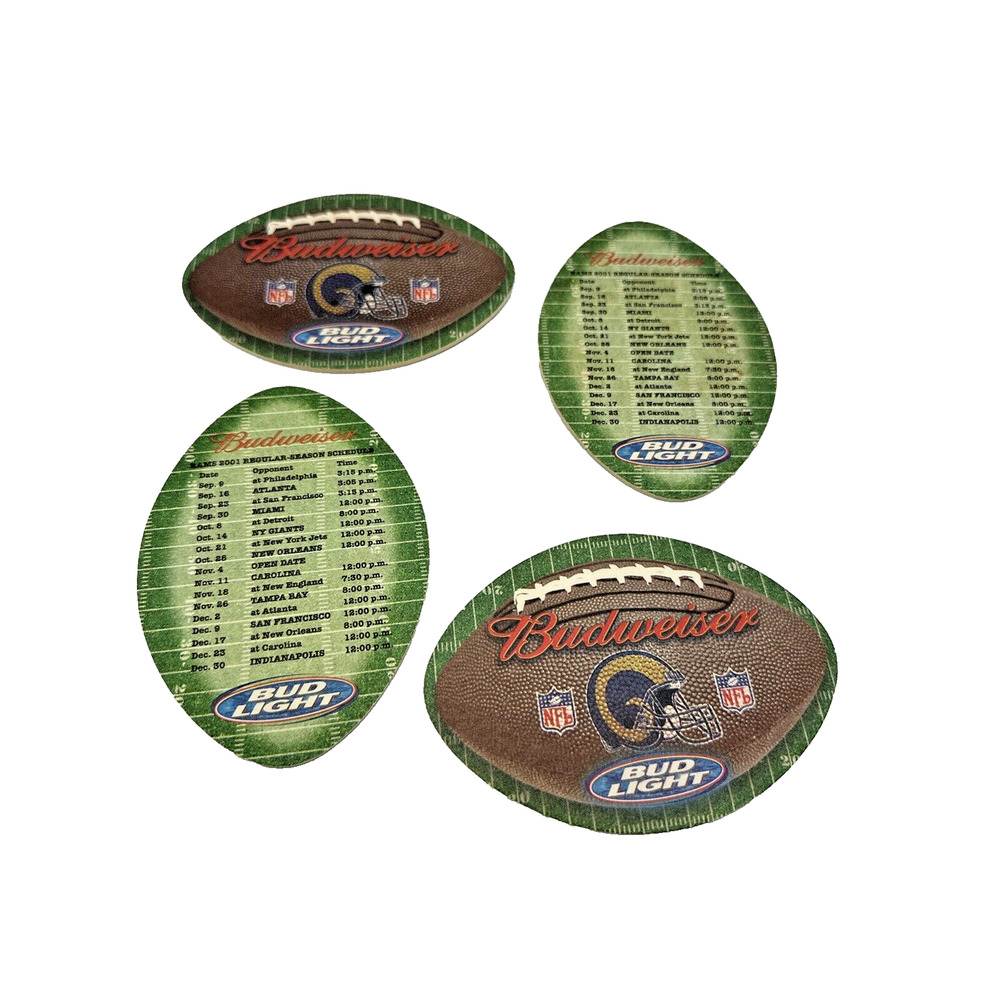 Budweiser Rams NFL Football Coasters 2001 Schedule Beer Barware Set‎